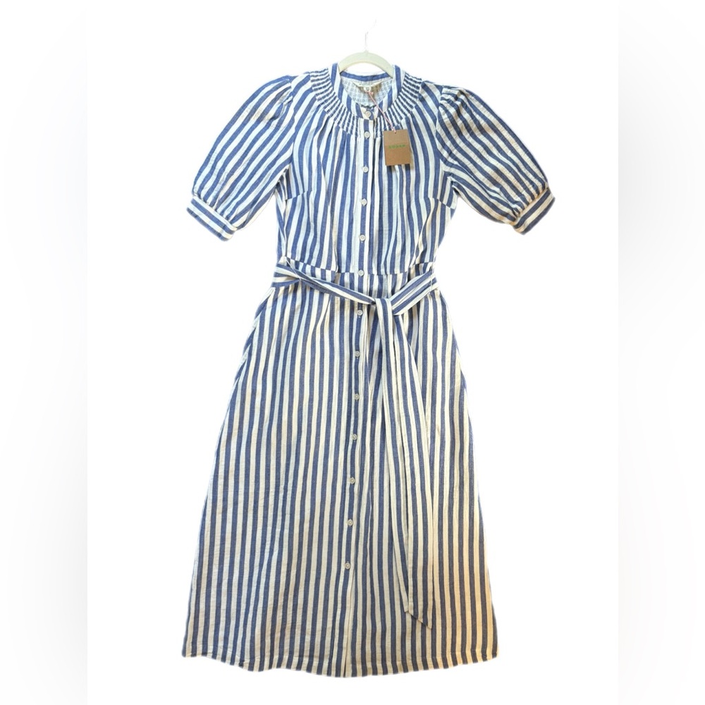 NWT Boden Ada Double Cloth Midi Dress Size 2 Blue White Stripe Coastal Preppy - Picture 6 of 16